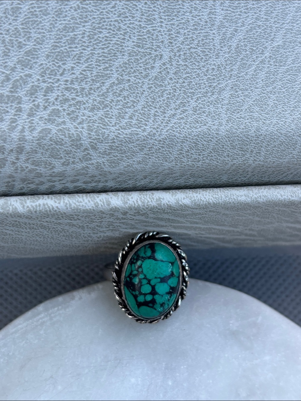 Sterling Silver Turquoise Dome Ring - Green Stone